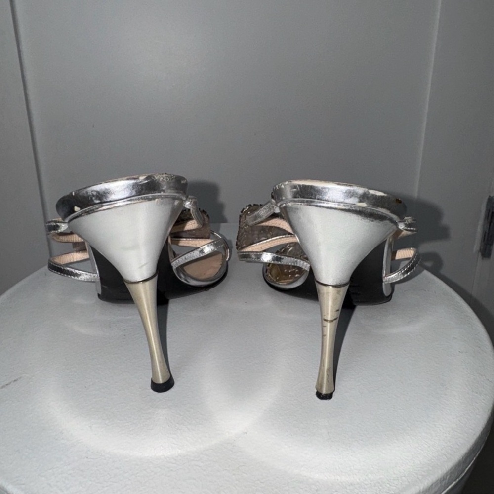 Sergio Rossi Florentine Dahlia Metallic Crystal Embellished Mules/ Size 7.5 - Picture 5 of 6